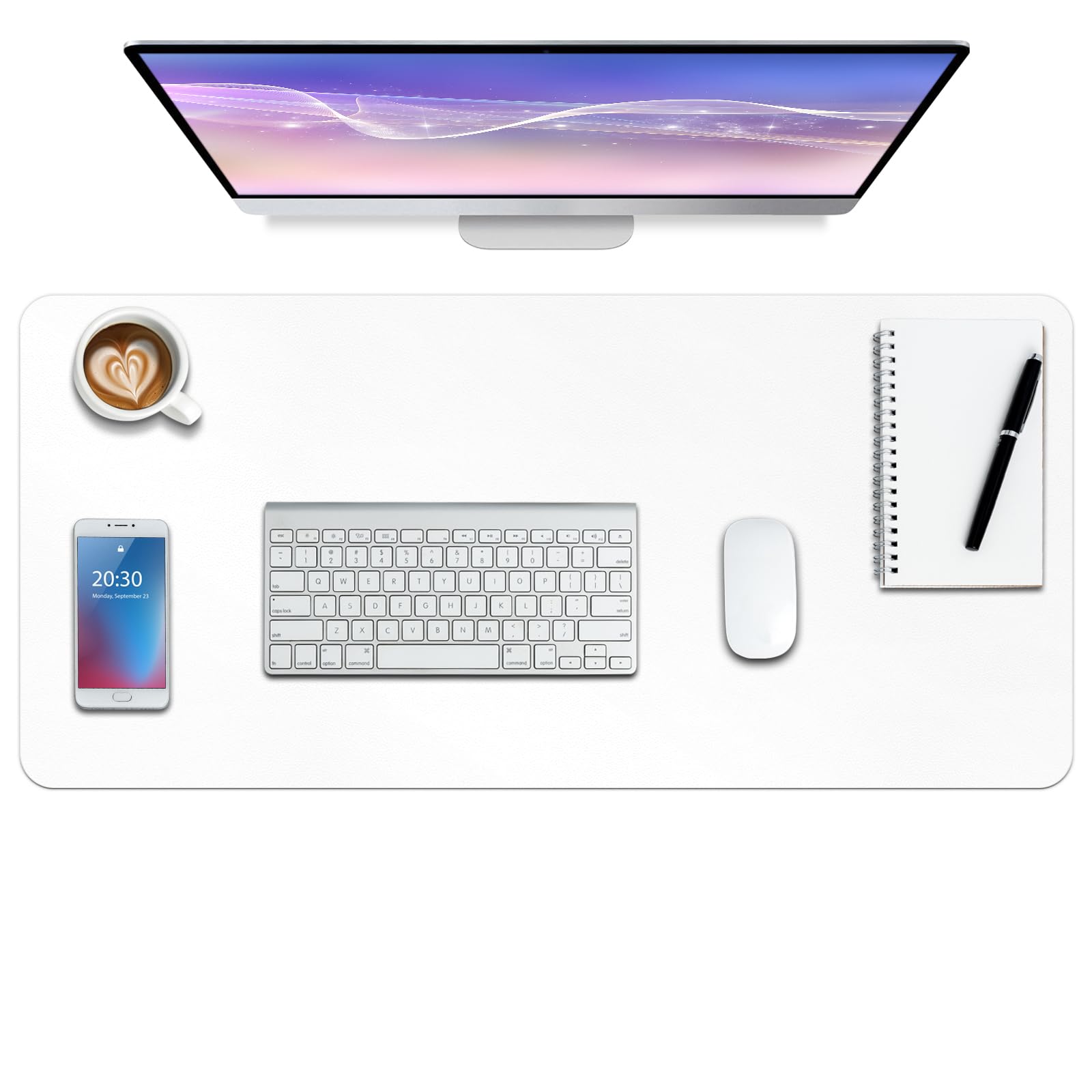 Boutilon Leather Desk Pad Protector,Non-Slip Mouse Pad,Laptop Desk Pad,Office Mouse Mat,Waterproof Leather Desk Blotter,Desk Writing Pad for Office and Home (L-White,35"x 17")