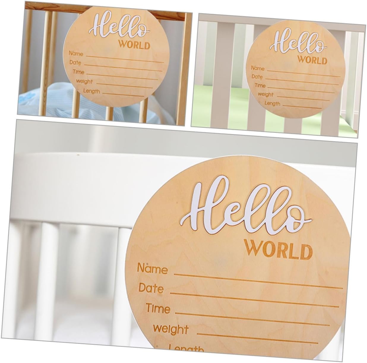 2 Pcs Wooden Newborn Name Sign Birth Announcement Sign for Hospital Round Photo Prop for Newborn Baby