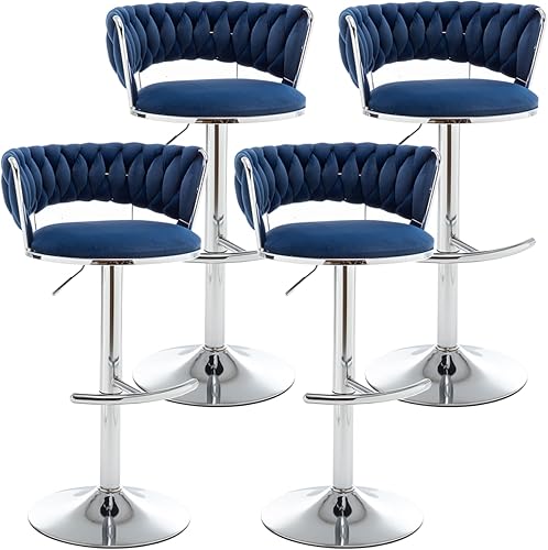 Miniatura 32 de Juego de 2 taburetes de bar de terciopelo, taburetes de altura de mostrador con respaldo bajo, taburete de bar giratorio dorado para isla de cocina,