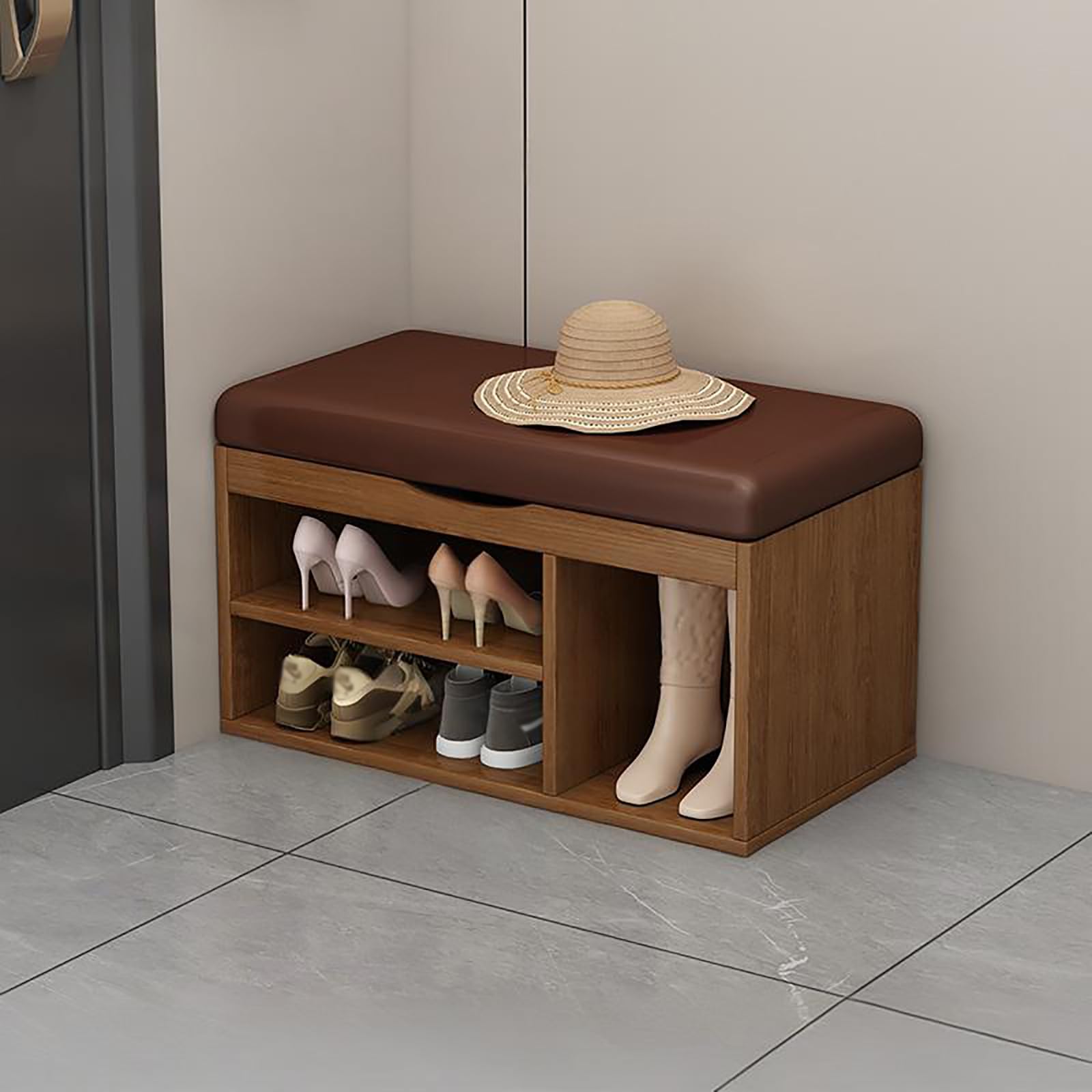 MSHGSKU Multifunctional Open Shoe Bench 2 Layer 80cm Storage Ottoman Footrest & Shoe Rack for Bedroom Living Room Hallway Entryway Coffee A Stylish & Space Saving Solution