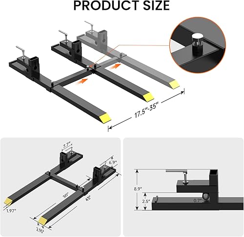 Miniatura 4 de Abrazadera de 4000 libras en horquillas de palé estante de horquilla resistente de 60 pulgadas con barra estabilizadora ajustable para tractor de