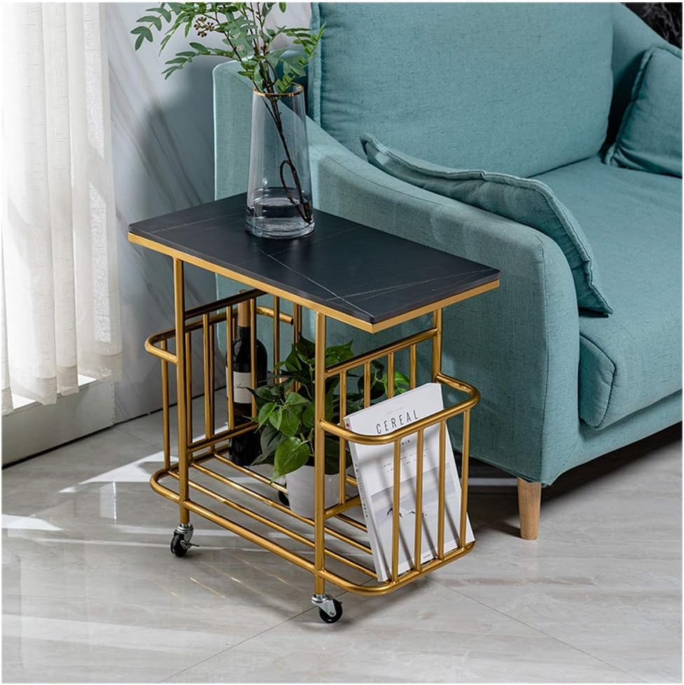 Brown Art SHOPPEE Coffee Table with Metal Mesh Storage Basket Coffee/Snack/Storage Table with Wheels Iron Art End Table Sofa Table for Bedroom Living Room,Office (Gold & Black)-image-49