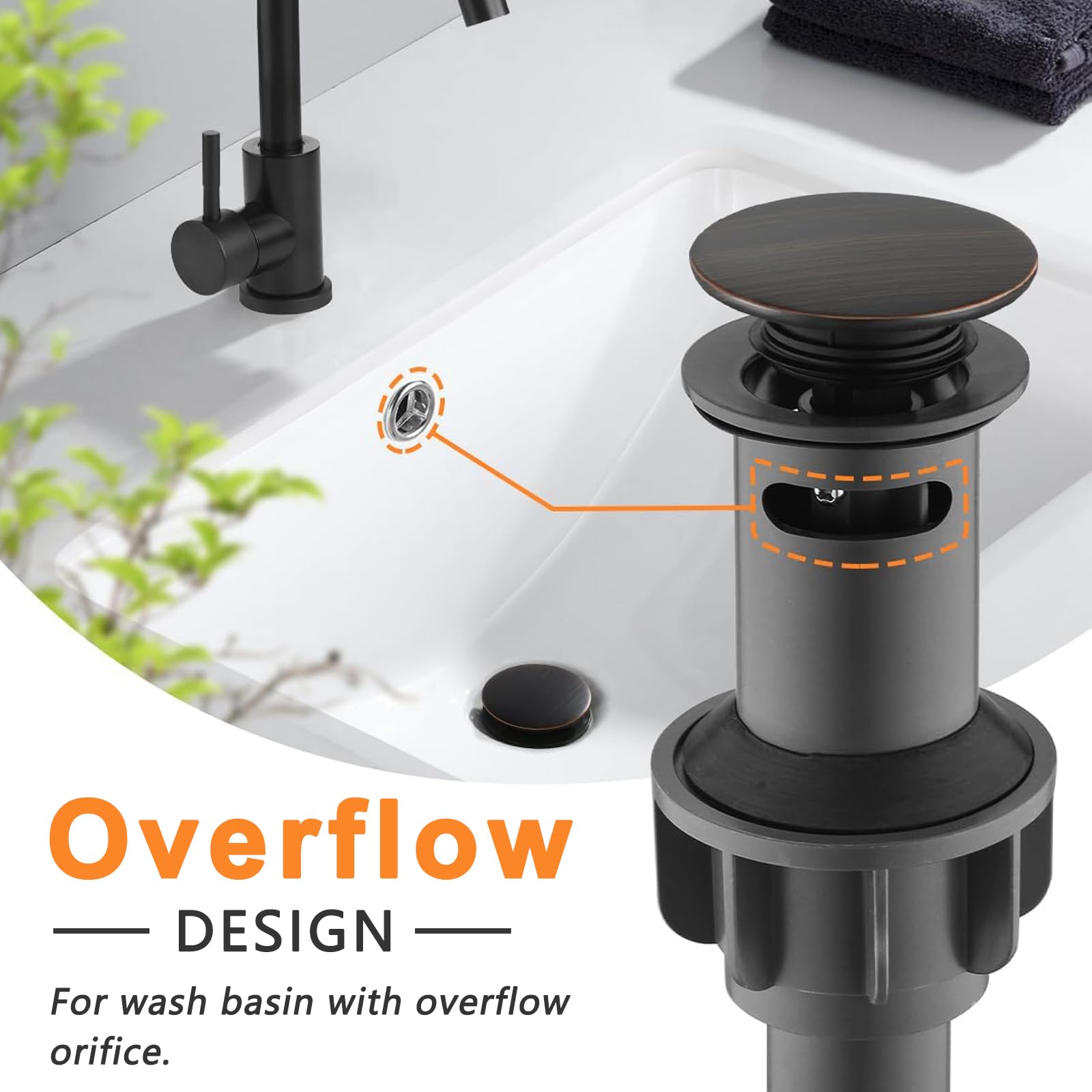 Akicon Oil Rubbed Bronze Pop-up Bathroom Sink Drain With Overflow