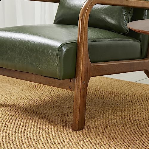 Glitzhome Mid Century Hunter Green Accent Armchair, Single Reading Armchair Pu Leather Lounge Chair With Walnut Ruberwood Frame #TOP5