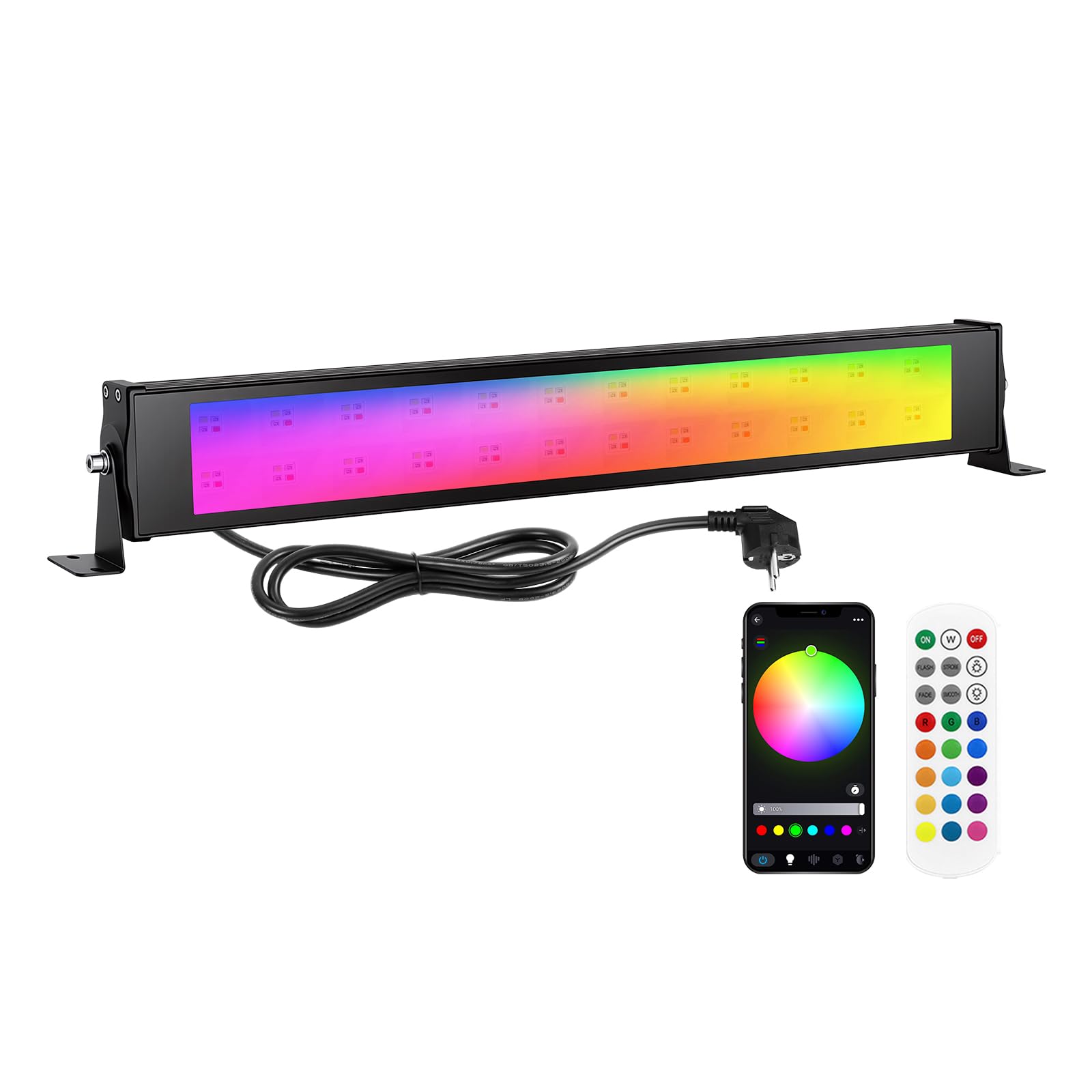 1 x 28W Projecteur RGB LED Extérieur avec Télécommande et APP | 96 LEDs, Intensité Variable, 16 Millions Couleurs, Minuterie, Scintillement, IP67, Barre lumineuse pour Fête, Scène, Jardin
