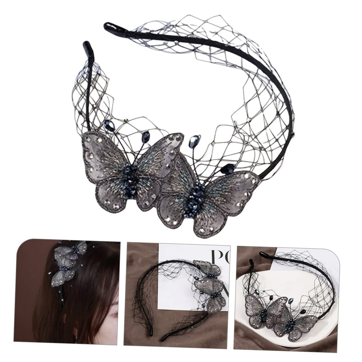FRCOLOR 4 Piezas diadema con bordada accesorio para el cabello para diadema para tocado de fuente accesorios para el cabello diadema de Malla