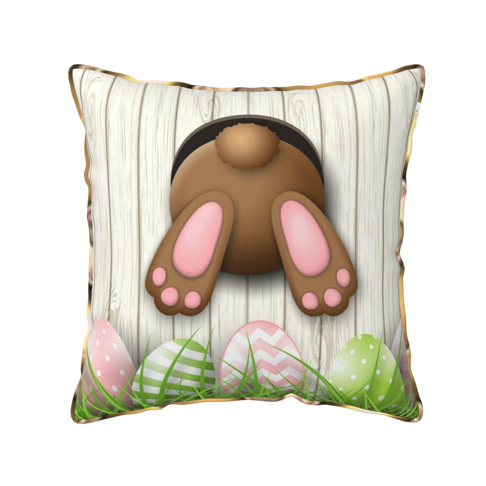 FZGGWYHL Easter Bunny Wooden Hole printed Velvet Throw Pillow Cover Pillowcase