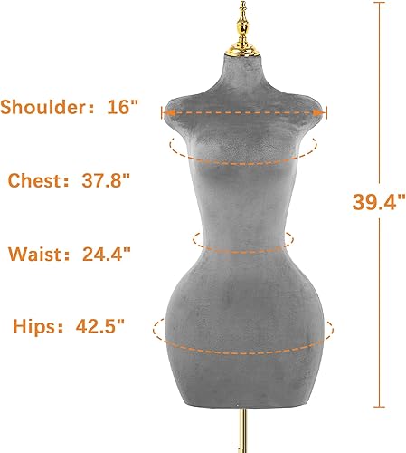 Miniatura 5 de Soporte de trípode de maniquí femenino de terciopelo gris,Maniqui ajustable en altura para cuerda,Maniquí de forma de vestido y exhibición de