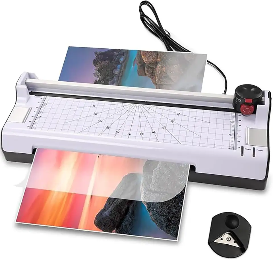 Plastificadora e Laminadora 110V/ 220V Com Refiladora, Portátil Máquina de Plastificar Para Formatos A4 e A5 Compacta Fácil De Usar, Inclui 20 Folhas Filme Laminado 10 (220, Volts)