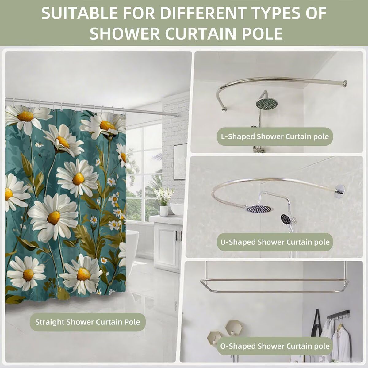 Duschvorhang Blaugrün Duschvorhang 240x200, Duschrollo Blumen Shower Curtains Beschwerter Saum, Duschvorhänge Badewanne Waschbar Polyester Stoff, Wasserdicht mit 12 Haken, Geschenke für Frauen -2867