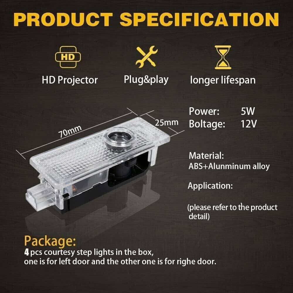 Compatibile con Luci Proiettore Porta,Per 1 2 3 4 5 6 7er M GT X1 X3 X4 X5 X6 Serie,illuminazione Sottoscocca Auto, Luce LED di benvenuto Proiettore Logo (4 Pezzi)