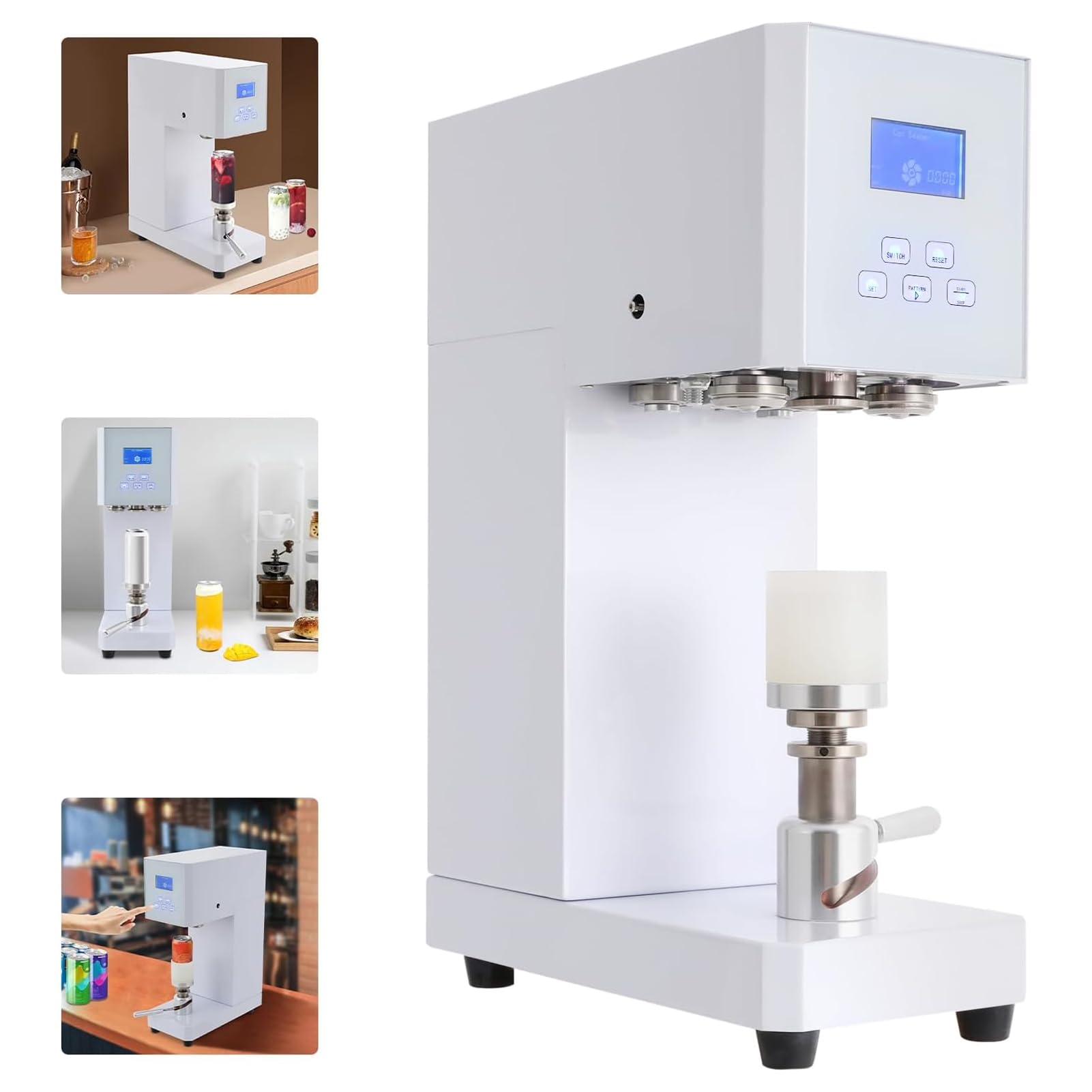 BOOZXCV Semi Automatic Can Sealer Machine, 370W Commercial Automatic Cup Sealing Machine, Commercial Soda Can Sealing, Glass Plastic Tin Can Cup Can Sealer with Counter (White)