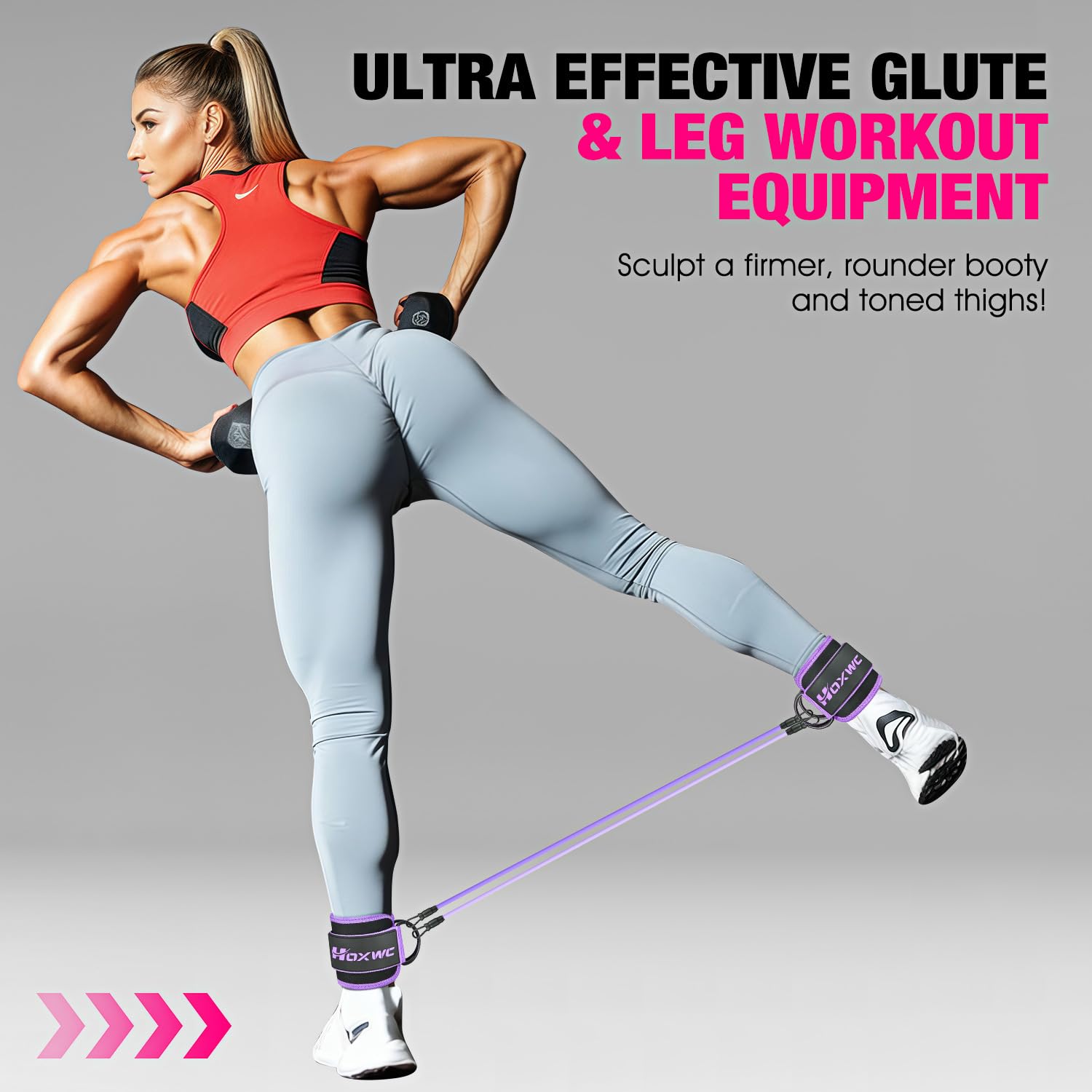 HOXWC Ankle Resistance Bands with Cuffs, Ankle Bands for Working Out, Ankle Resistance Band for Leg, Booty Workout Equipment for Kickbacks Hip Fitness Training, Exercise Bands for Butt Lift Women: purple