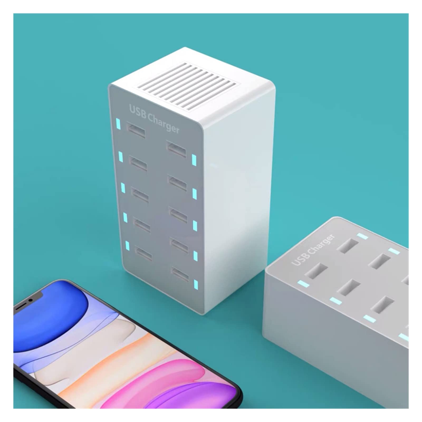 Stacja ładowania, Ładowarka USB 50 W 5V2.4A 10 portów Wiele stacji ładujących USB Urządzenie wieloportowe Szybka ładowarka(Nero)
