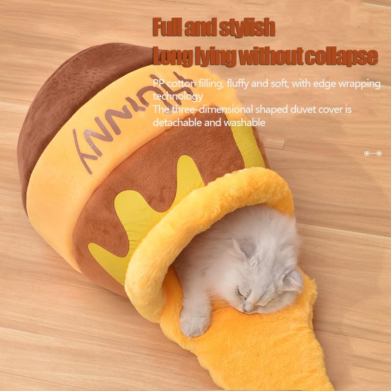 سرير للقطط والكلاب الصغيرة من هوني بوت، اثاث مريح من الميموري فوم للحيوانات الاليفة مع وسادة قابلة للازالة - سرير انيق وقابل للغسل للقطط والكلاب الصغيرة (اصفر)