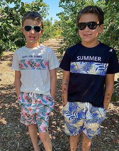Image of GERU Boy Shorts Sets Hawaiian Outfit Kid Leaves Floral Short Sleeve Shirt Top+shorts Suits