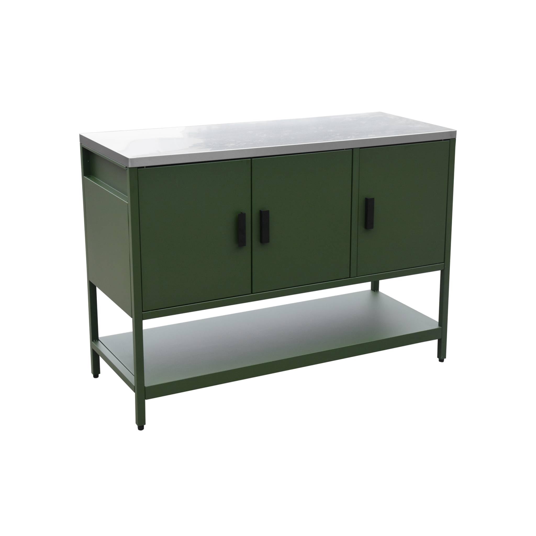 sweeek - Cuisine d'extérieure en acier vert 3 portes.1 étagère L120cm
