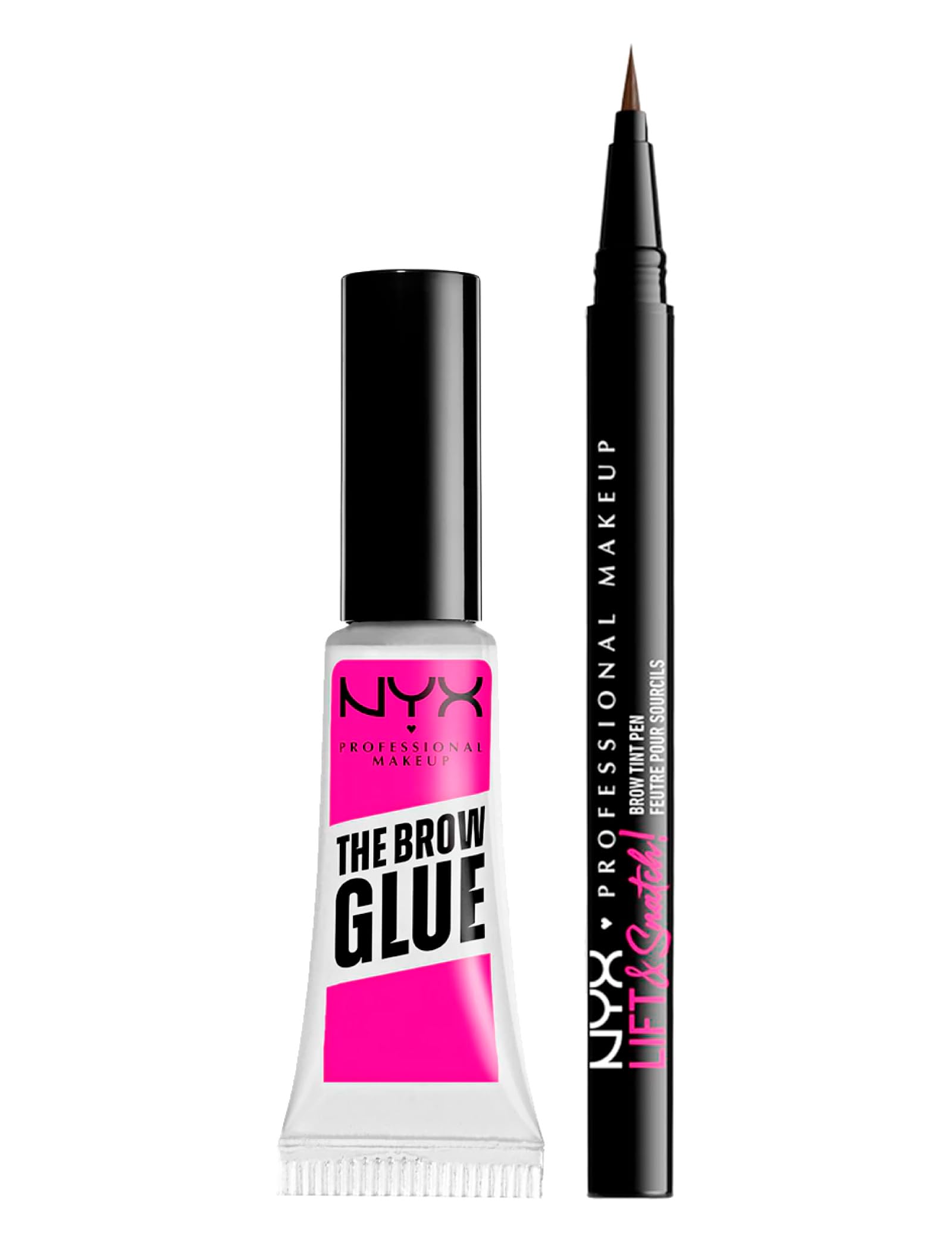NYX Professional Makeup The Brow Glue Gel Sopracciglia Trasparente Istantaneo Effetto Laminazione 5g + Lift and Snatch Penna Sopracciglia No-Transfer Tenuta 16h Tonalità Ash Brown - Set da 2
