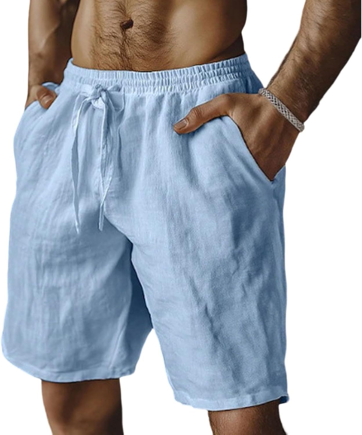 Ymosrh Mens Casual Shorts Elastic Waist Drawstring 7Inch Inseam Cotton Linen Summer Beach Vacation Shorts M-3XL