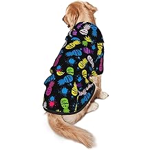 Medium Dogs Hooded Colorful Pineapple Black Hoodie Vintage Functional Pocket Pullover Coat for Boxer, Puppy Pets, Autumn