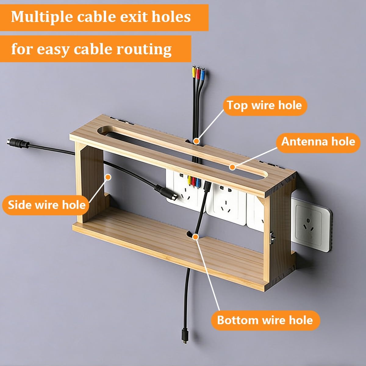 WLAN Router Box Wandmontage, Holz Router Ablage ohne Bohren, Rou TER Aufbewahrungsbox Schrank, WLAN Ro uter Verstecken Home Deko für Büro und Zuhause(Grey/White,82.4cm/32.4in)