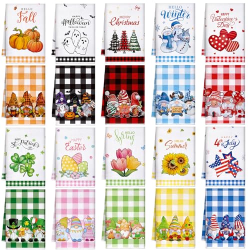 FuWeave 20 Pcs Holiday Kitchen Towels Seasonal Decorative Hand Towels