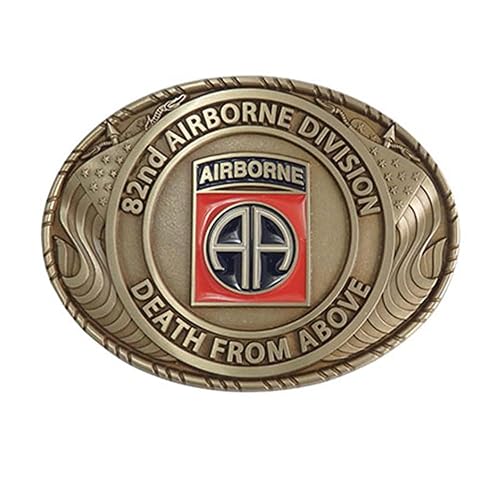 Indiana Metal Craft US Army 82nd Airborne Division Double USA Flag Solid Brass Buckle with Belt. MADE IN USA. - Buckle