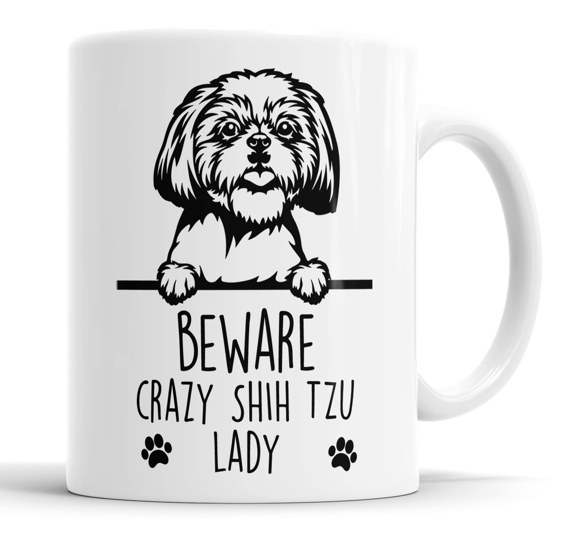 Faithful Prints Shih Tzu Beware Crazy Shih Tzu Lady Mug Pet Present Shih Tzu Dog Mum Dad Friend Joke Funny Gift Cup Birthday Christmas, Ceramic Mug