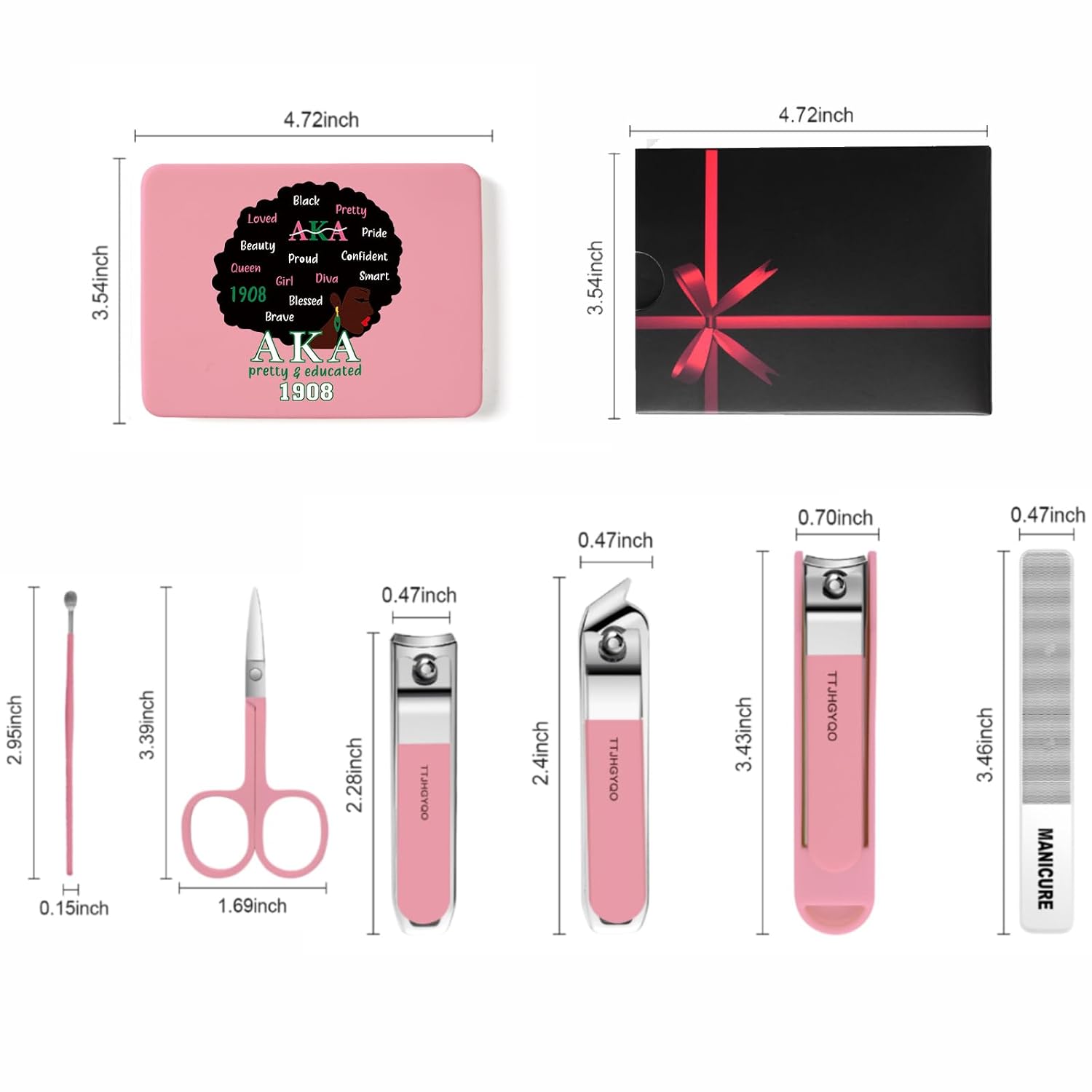Nail Clippers and Beauty Tool Portable Set Nail Clipper Set Manicure Set 6 in 1 AKA Sorority Gifts Suitable for for Women Home, Workplace, Outdoor Travel,Etc. (AKA 1908 Pink)