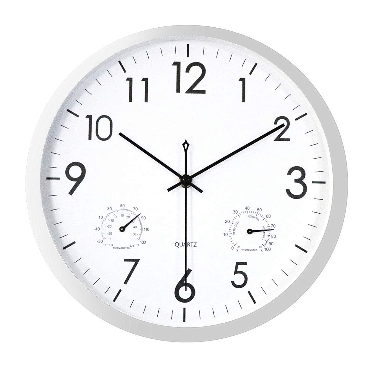 Foxtop Thermometer Wall Clock, Large 12 Inch Modern Silent Non-Ticking Outside Temperature Clock for Indoor Semi-outdoor Garden Kitchen Bathroom Bedroom Living Room Office (Silver)