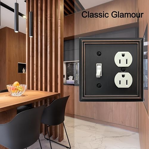 Vista 53 de Placa de pared de metal Adler con cubierta de interruptor de luz de triple palanca, paquete de 2 unidades de bronce envejecido de 3 bandas, cubierta