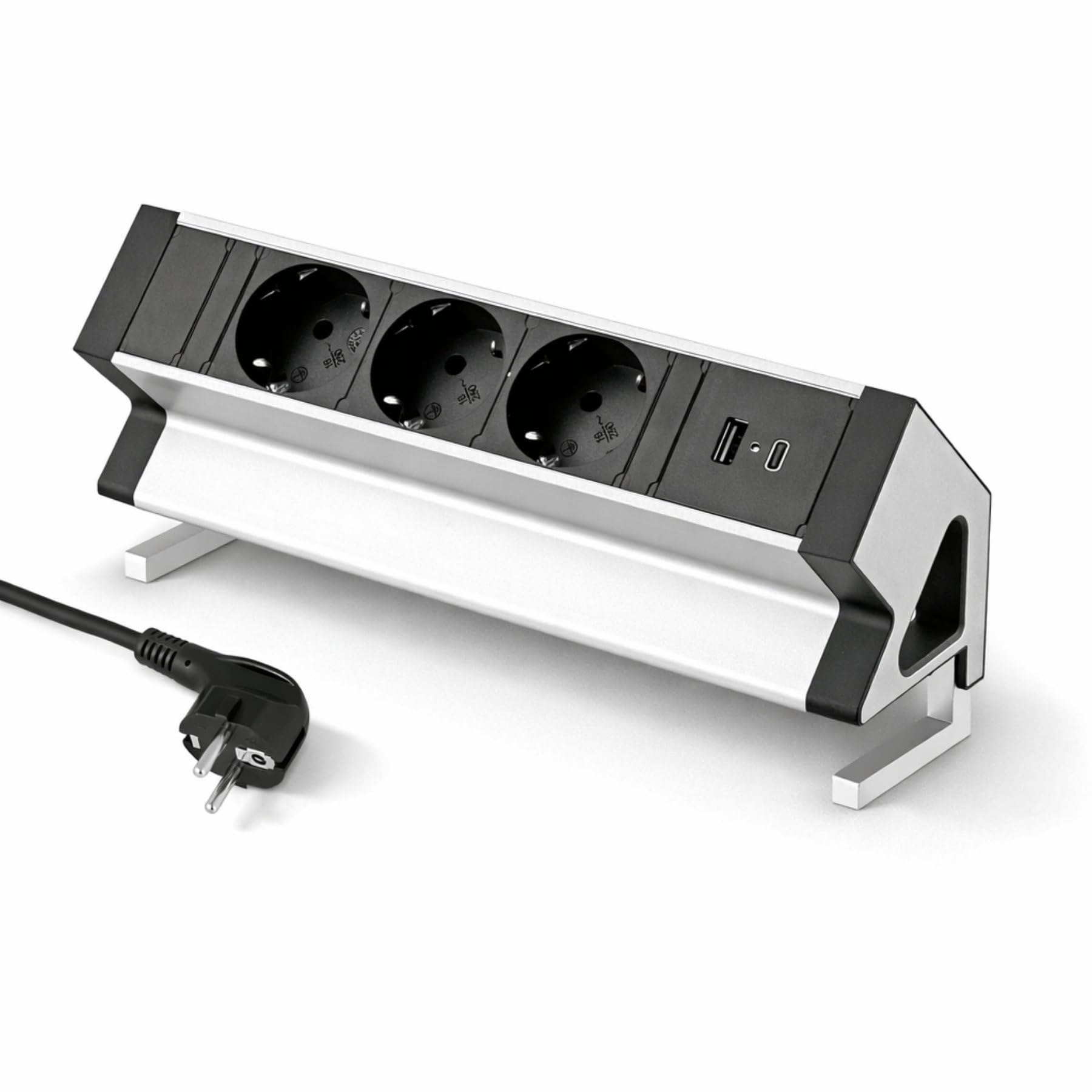 Enchufe de aluminio con 3 enchufes, USB-A USB-C, montaje con pinza