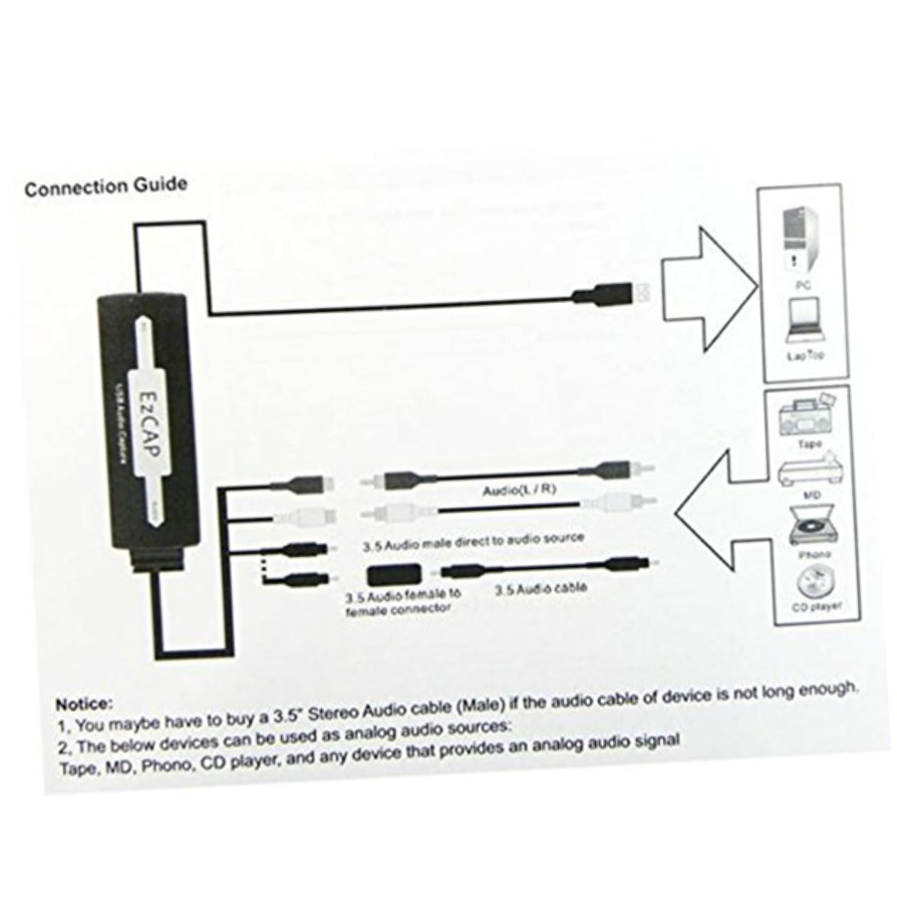 VINTORKY Device USB Cassette Tape Audio Adapter Convert Vinyl to Mp3 Easy to Use Software Included