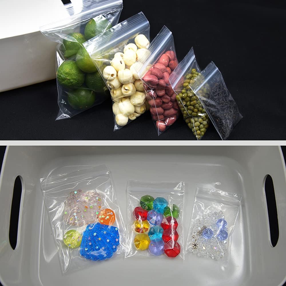Xhwykzz 2 Mil Thick Poly Bags, 2 Assorted Sizes, 1.5"x2.3" 2.3"x3.5", 2x200 Pack, Clear Durable Resealable Zipper Baggies for Jewelry, Bead, Toy Piece, Snack