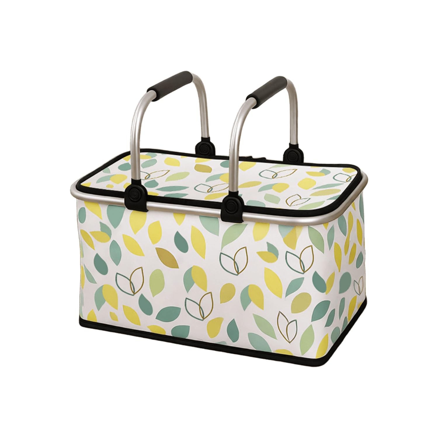 30L Shopping Basket, Thermal Large Picnic Basket with Padded Handles, Practical, Foldable, Insulated Cooler Bag, Shopping Bag with Aluminium Frame, Sturdy Basket, Travel/Picnic/Shopping (D)