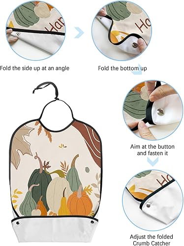 Miniatura 6 de QueenKer Adult Bibs for Eating, Thanksgiving Happy Fall Y'all Boho Style Pumpkin Waterproof Clothing Protector Washable Adult Bib with Crumb Catcher