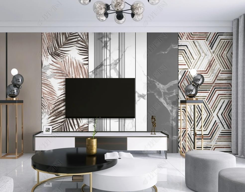 Papier peint intissé lignes géométriques et feuilles 300x210 cm