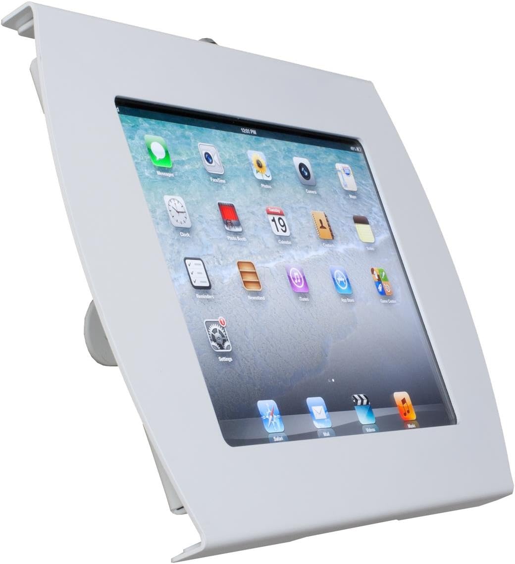 Displays2go iPad Wall Mount, Locking Enclosure, Hidden Home Button, iPad 2-4 and Air (White Steel)