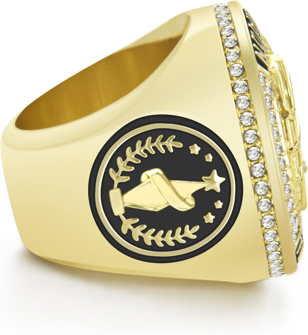 1-12 Pack MVP Football Baseball Basketball Soccer Champion Ring Championship Rings Most Valuable Player Football Baseball Basketball Soccer Gold Award Trophy Medals Ring with Display Case and Holder