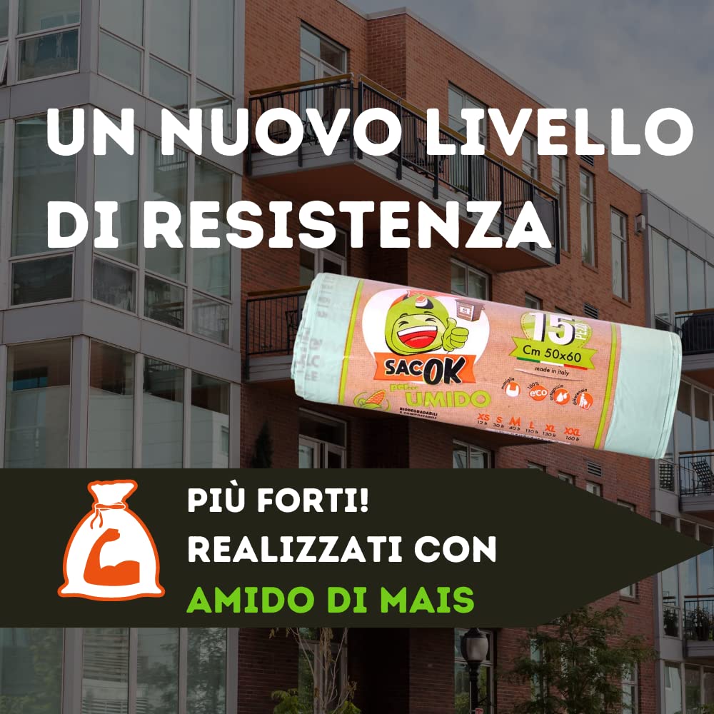 1000 Sacchetti Per Umido 50x60cm - Biodegradabili E Compostabili, 30L Made In Italy - Foto 2