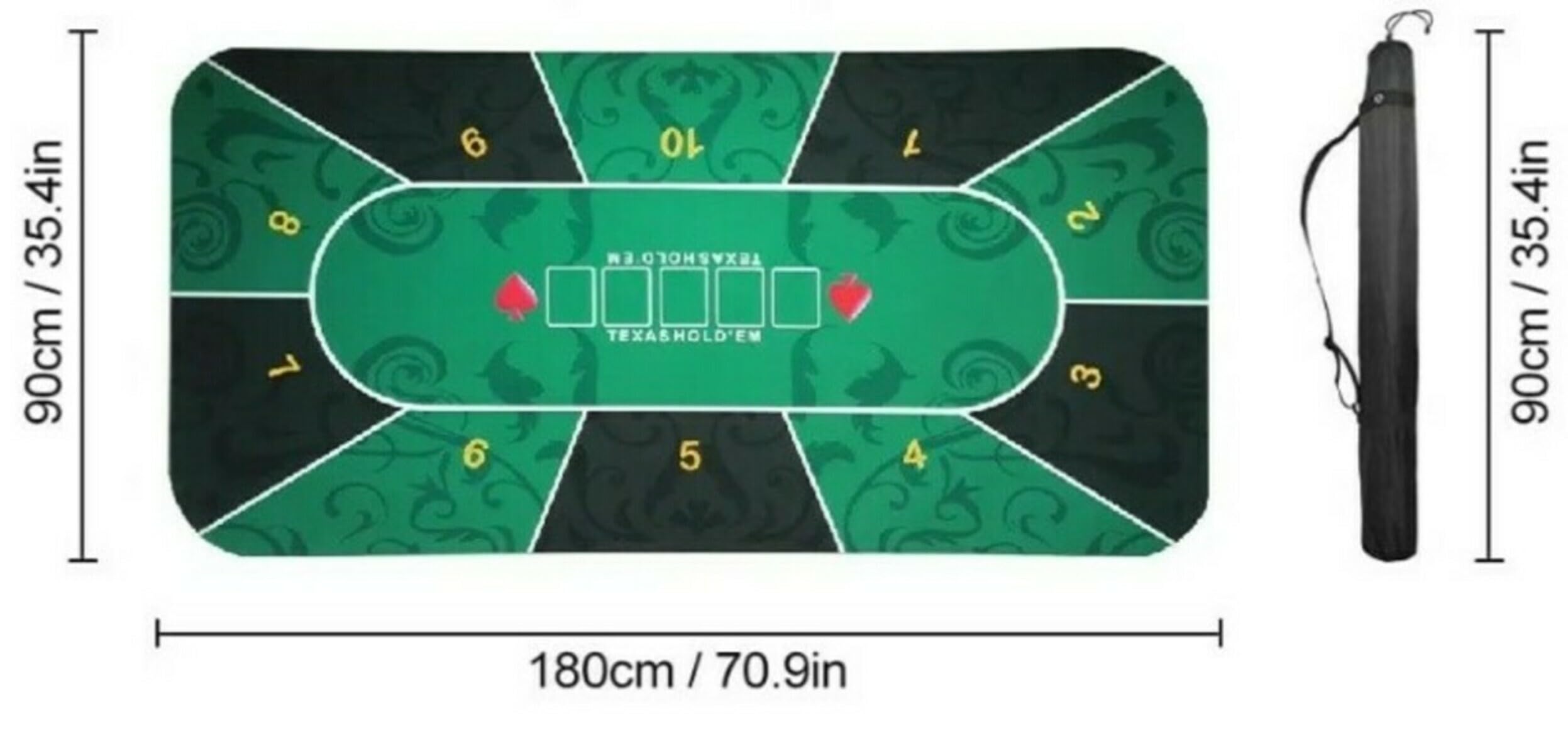 Pegasi Pokermatte Royal - Pokermatte 180x90 - Mit Tragetasche - Unterlage Pokertisch - Poker Tischauflage - Pokerteppisch - Pokertuch - Oval - Grün