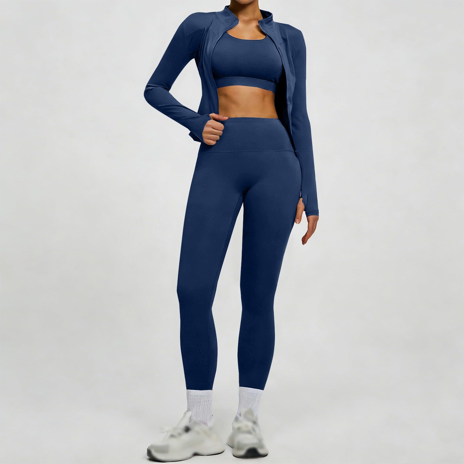 Sport Set Damen Yoga Pilates Outfit Sets Zweiteiler Bequem Elegant Reißverschluss Langarm Oberteile Mit Leggings Zweiteiliges Damen Trainingsanzug Set Sportset