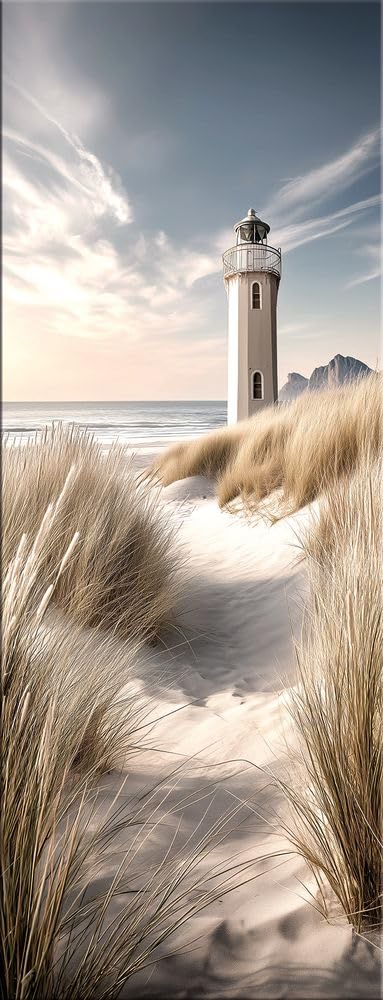 artissimo Glasbild 30x80 cm Bild Strand Leuchtturm AG5723A – Meerbild aus Glas, maritimes Wandbild hochkant