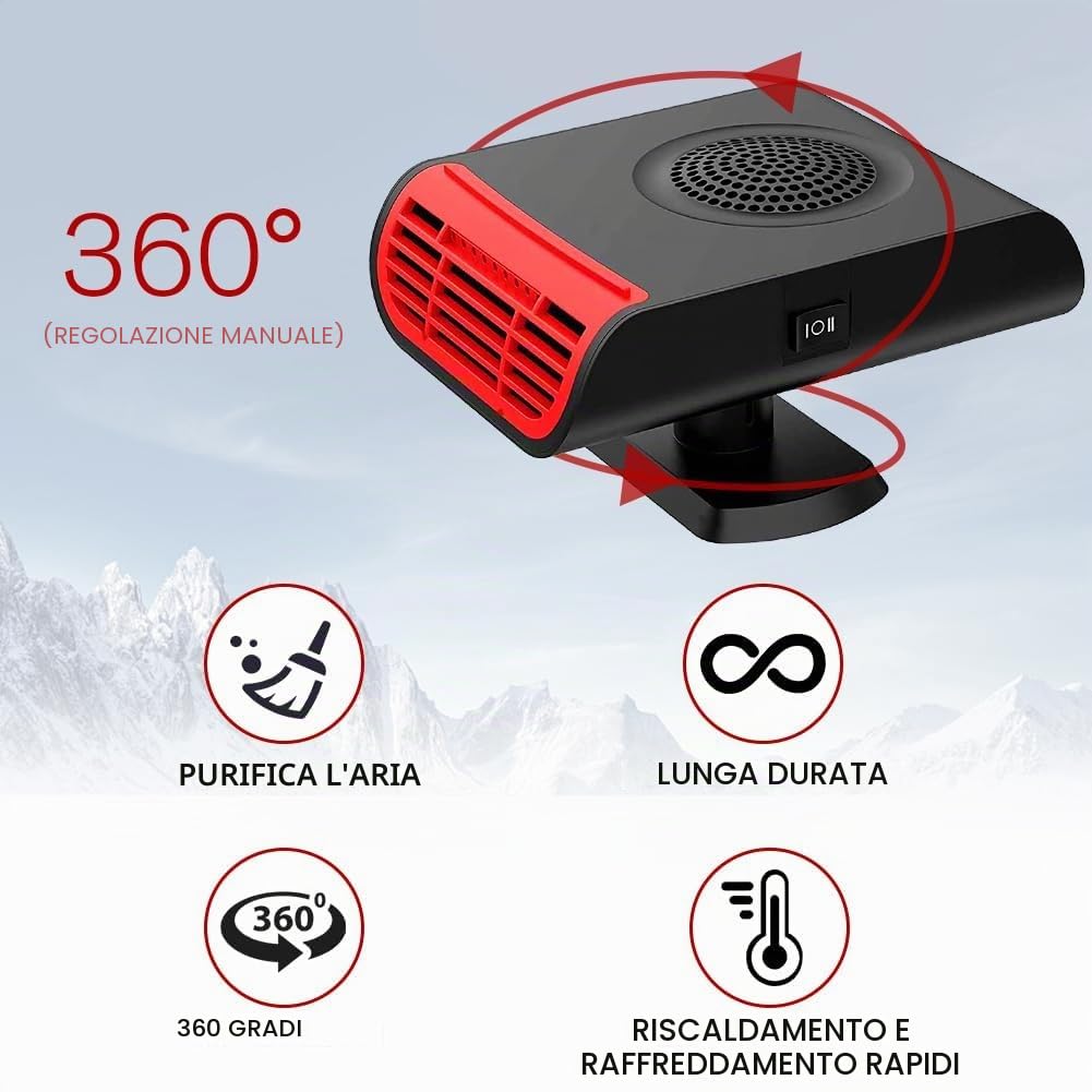 Leaflai Riscaldamento per auto da 12 V – Riscaldamento portatile da 150 W collegato all'accendisigari, ventilatore 2 in 1, sbrinatore per parabrezza per tutte le auto