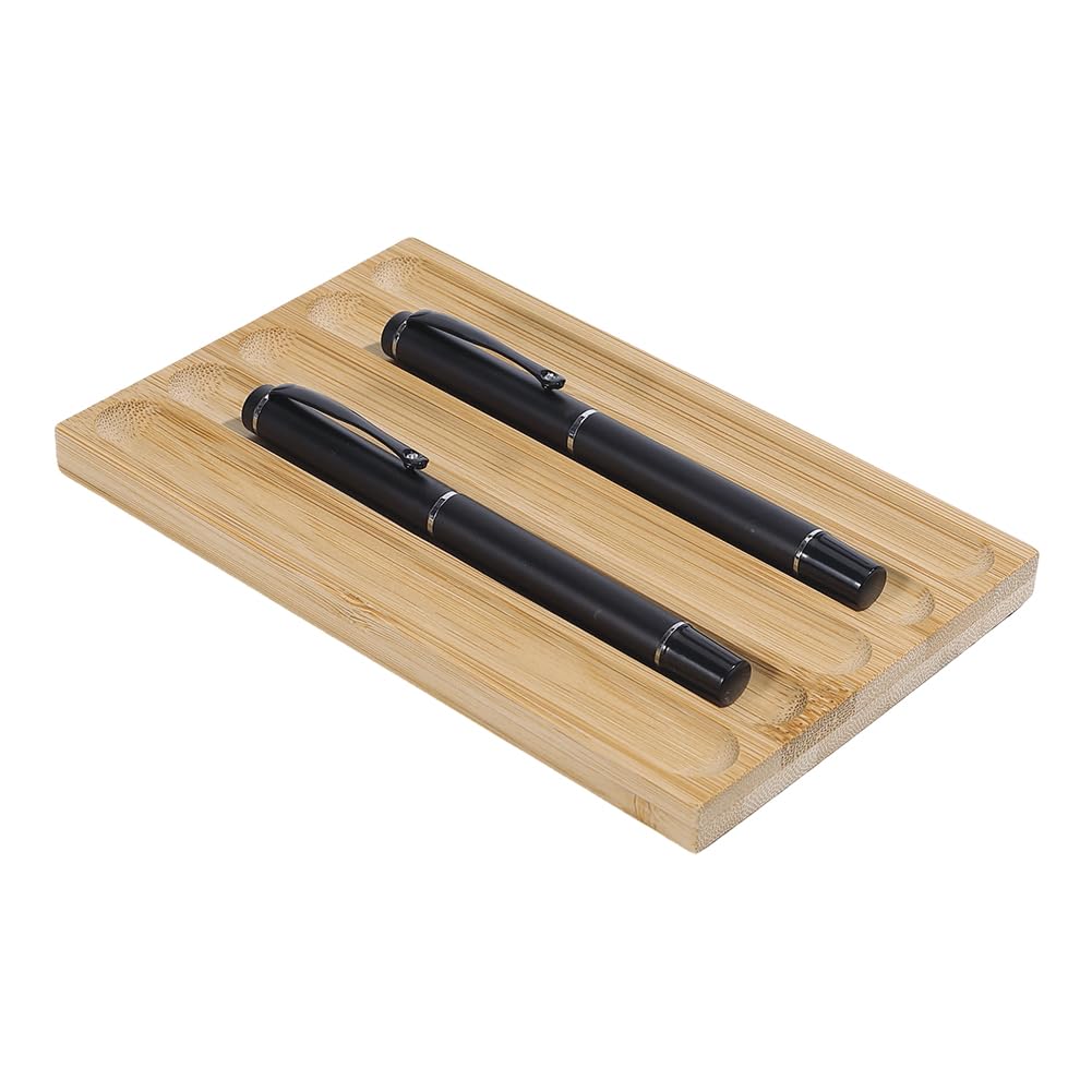 PH PandaHall Bamboo Pen Holder Tray, 5-slot Pen Organizer Desktop Pencil Holder Rectangle Fountain Tray for Home Office Workplace School Study Room Desk Organizer, Burlywood, 18x11cm