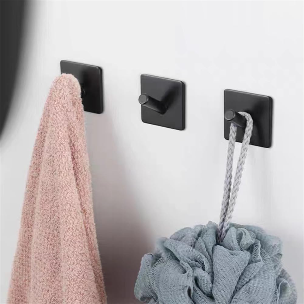 Appendiabiti da bagno appendiabiti Ganci autoadesivi in ​​acciaio inossidabile da 4 pezzi Ganci for asciugamani adesivi neri Ganci da parete resistenti e impermeabili, Nero e(Color:Black B)