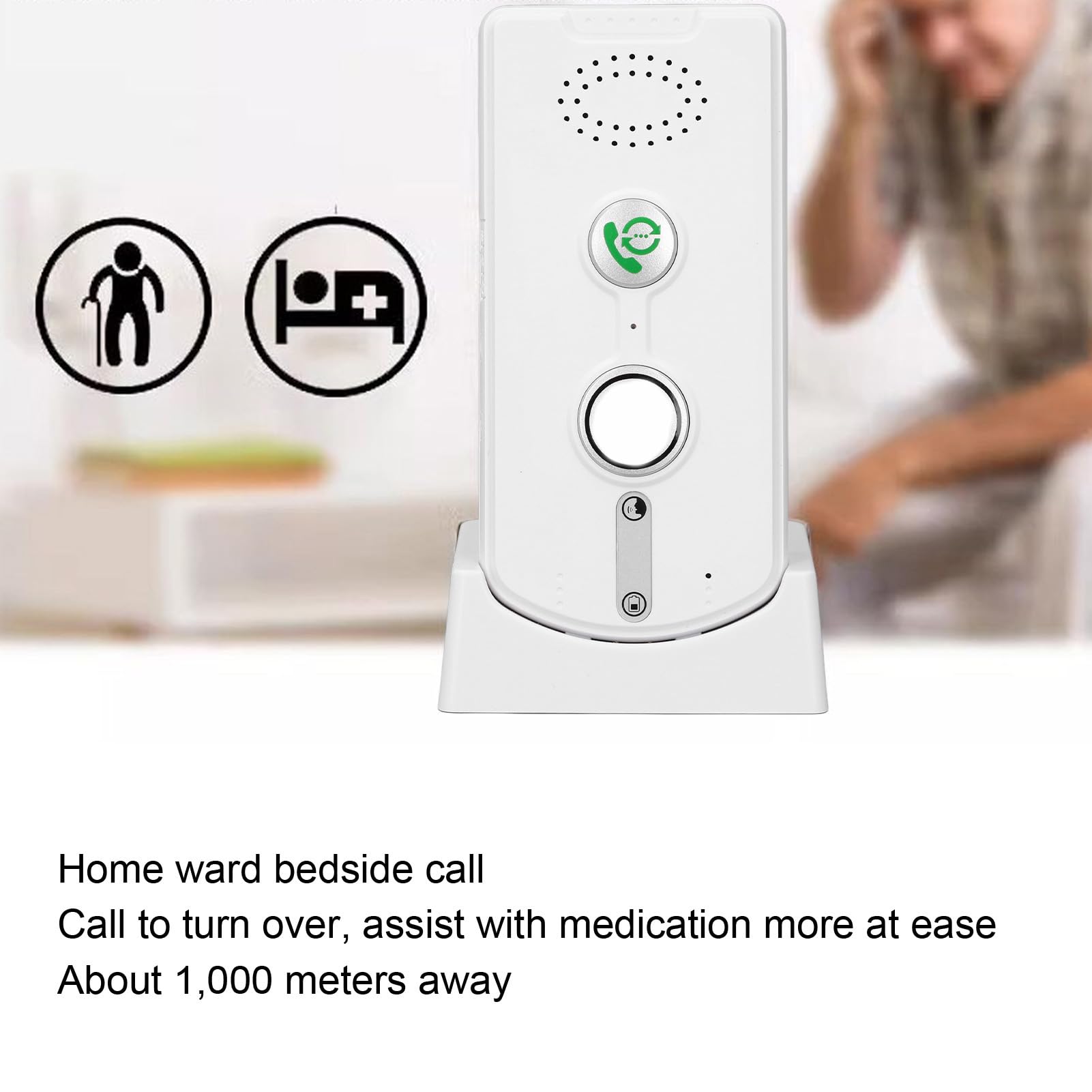 Interphone Vocal à 2 Voies, Système de Sonnette de 410 à 490 M, Système sans Fil Mains Libres à Commande Vocale pour Personnes âgées, Portée de 1 000 M (White)