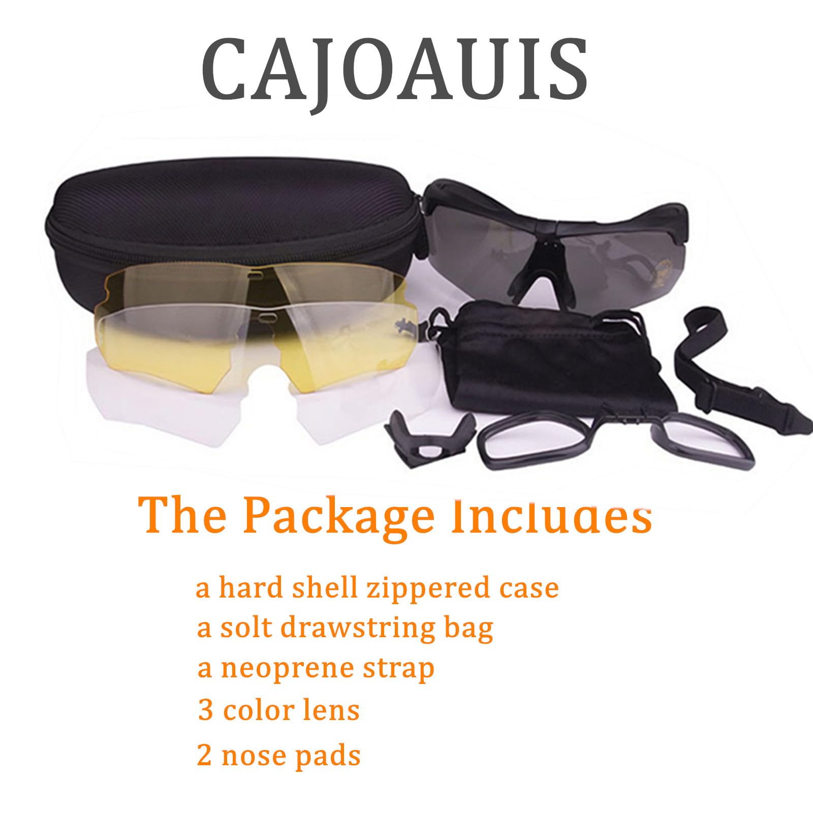 Tactical Eyewear Anti Fog with 3 Interchangeable Lenses Outdoor Unisex Shooting Glasses (Black Frame,Khaki Frame)