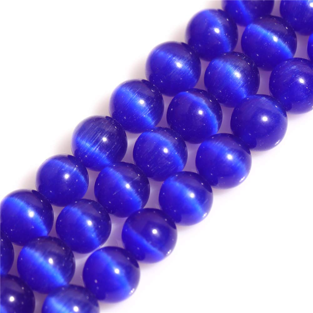 GEM-Inside 6mm Dark Blue Cat Eye Round Gemstone Semi Precious Loose Beads for Jewellery Making 15''
