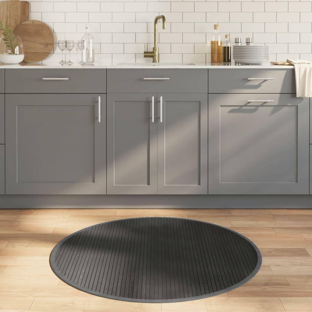 Tapis rond gris bambou 100 cm antidérapant et résistant pour l'intérieur et l'extérieur